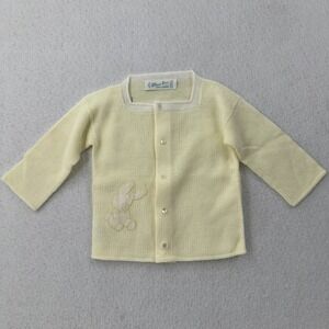 Feltman Brothers Classic Knit Cardigan Sweater Yellow Newborn Vintage 5201 Stain